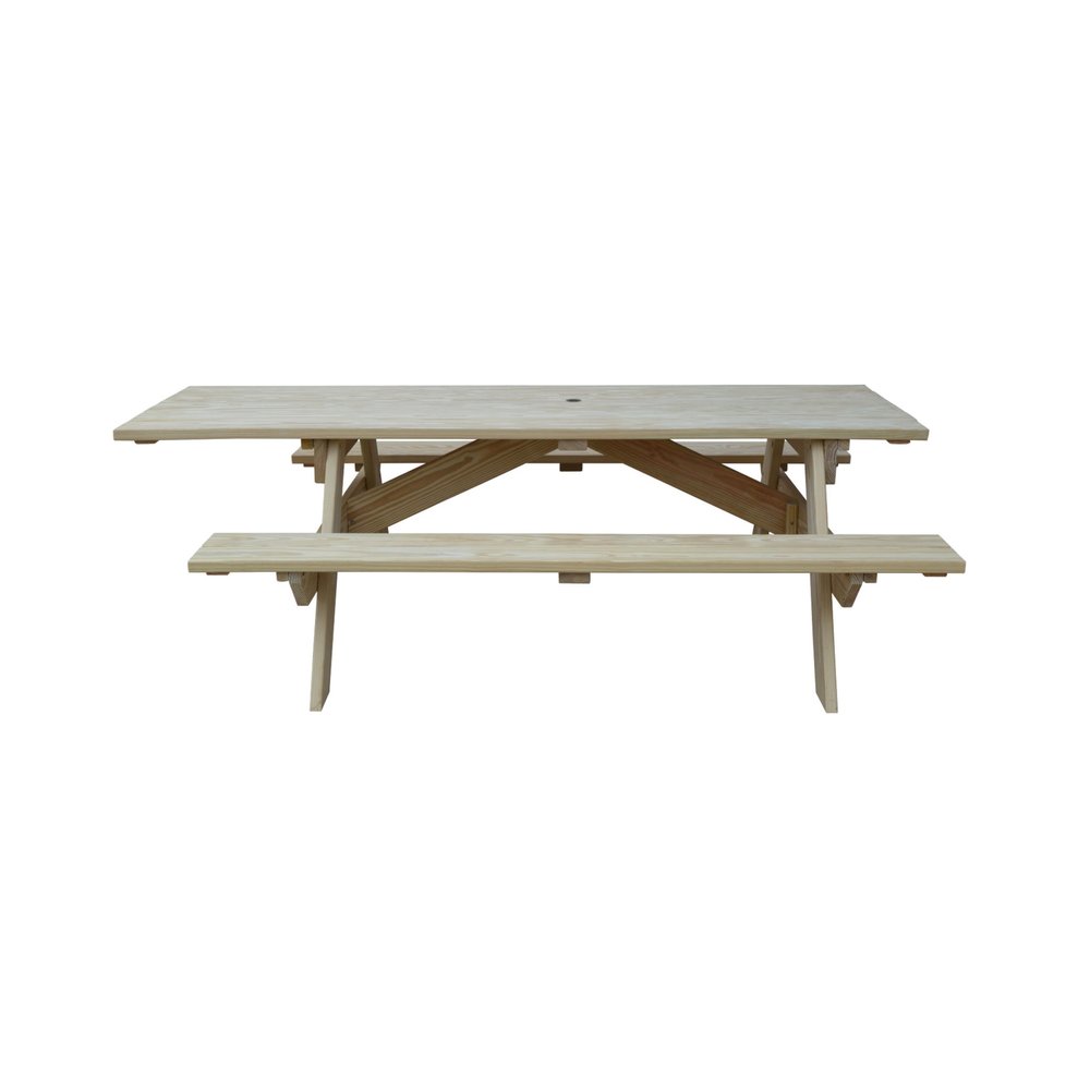 Beige Solid Wood Outdoor Picnic Table Umbrella Hole