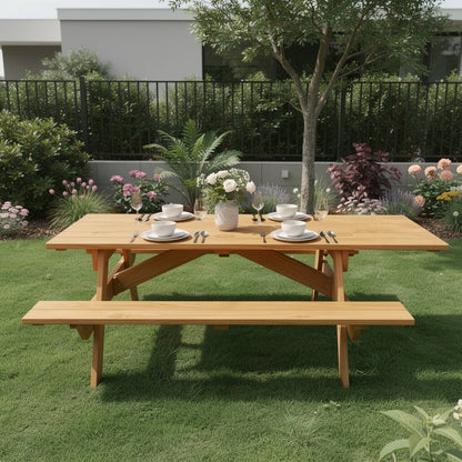 Natural Solid Wood Outdoor Picnic Table Umbrella Hole