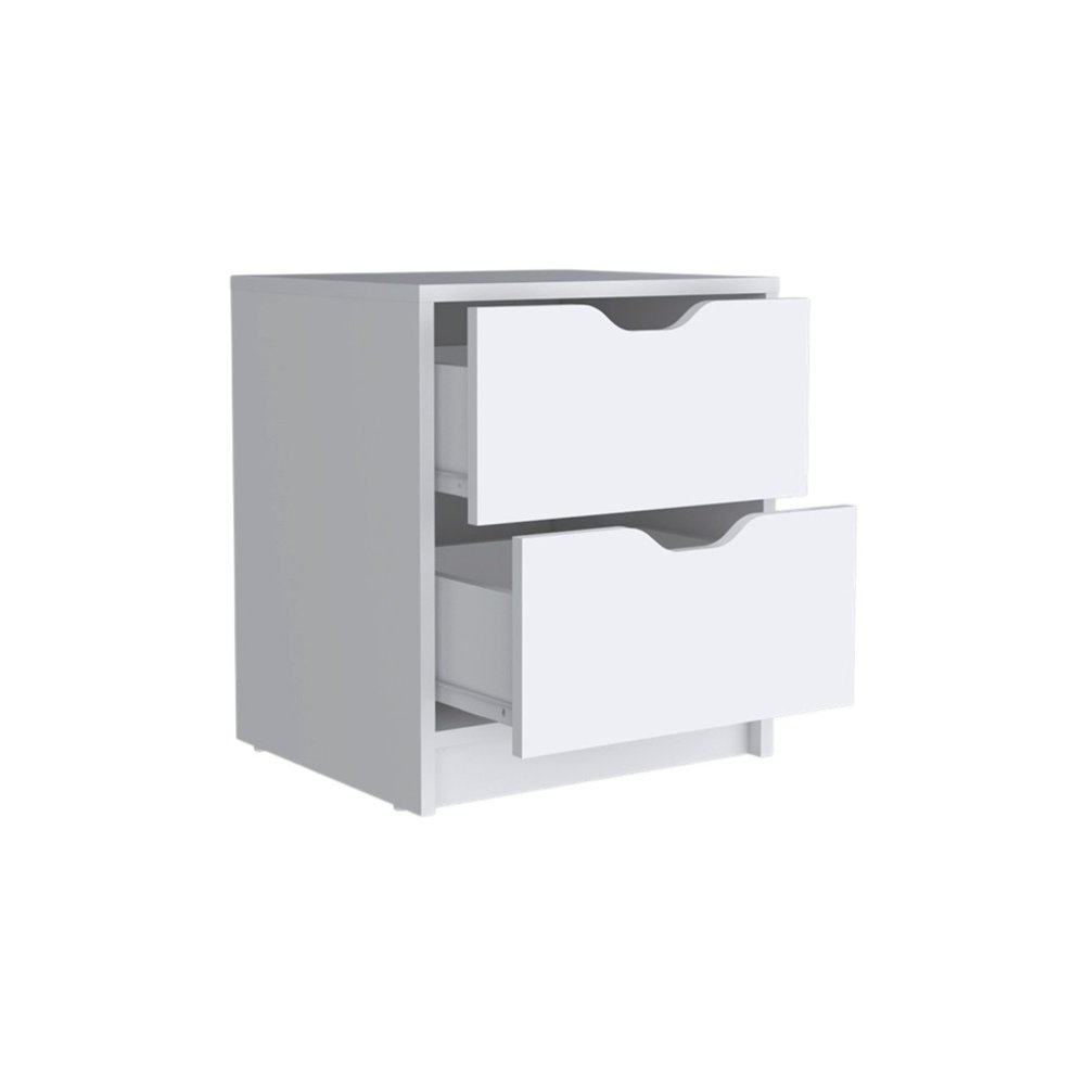 19" White Wood Two Drawer Nightstand