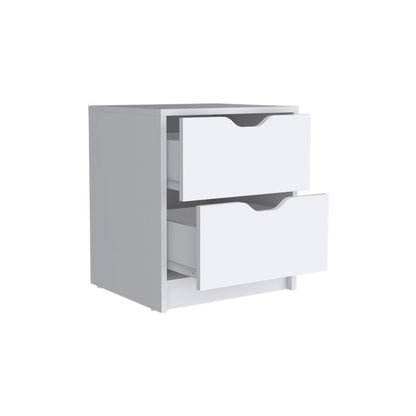 19" White Wood Two Drawer Nightstand