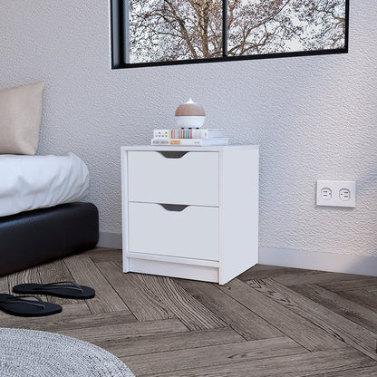 19" White Wood Two Drawer Nightstand