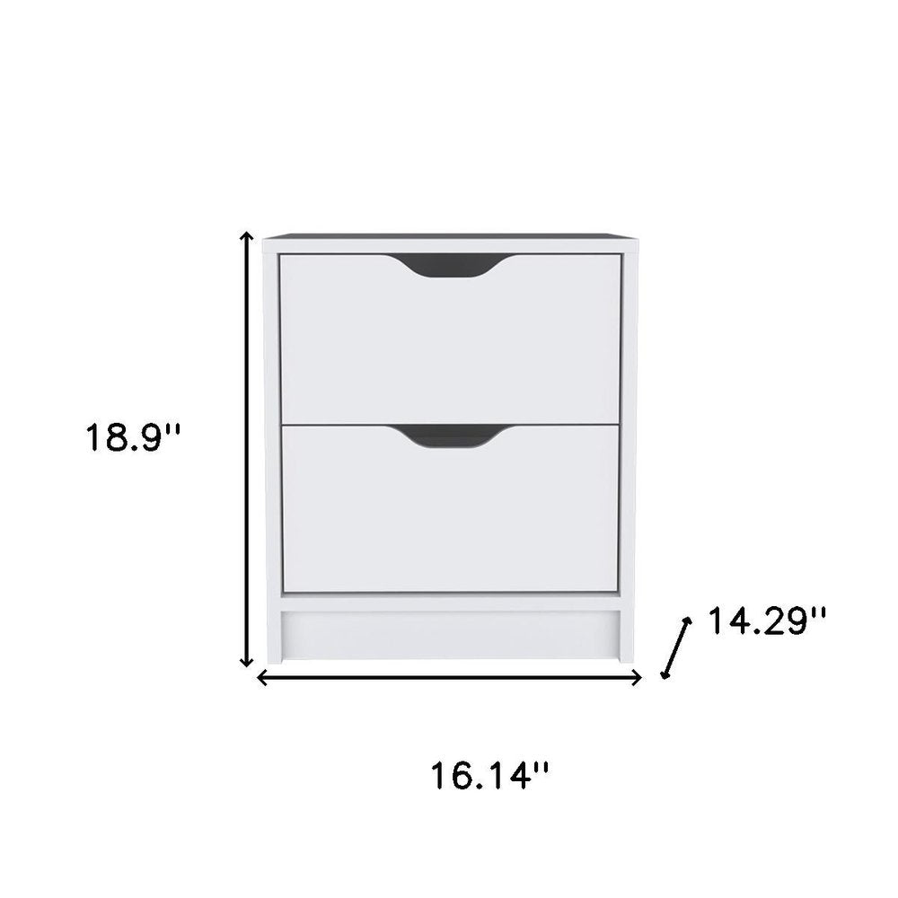 19" White Wood Two Drawer Nightstand