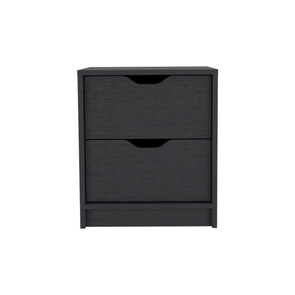19" Black Wood Two Drawer Nightstand