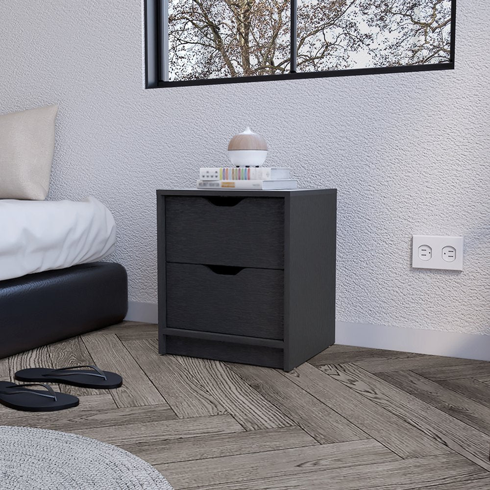 19" Black Wood Two Drawer Nightstand