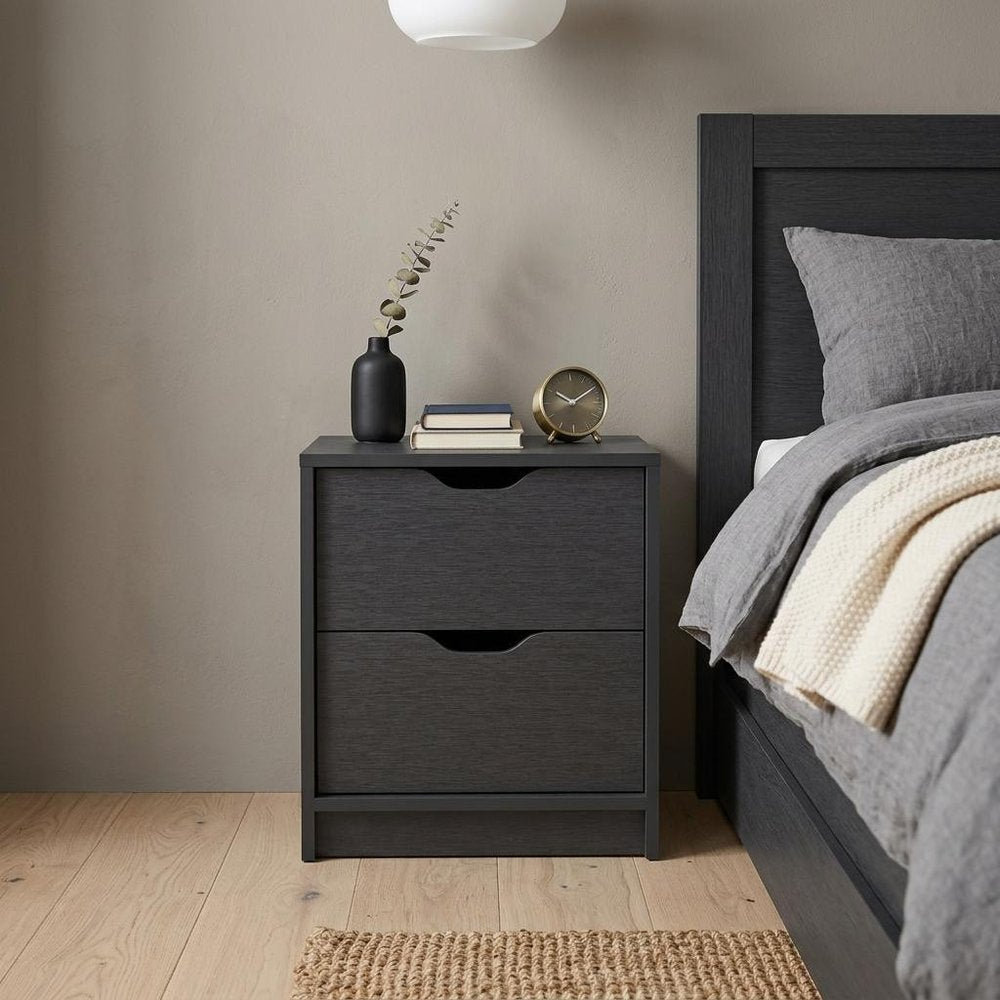 19" Black Wood Two Drawer Nightstand