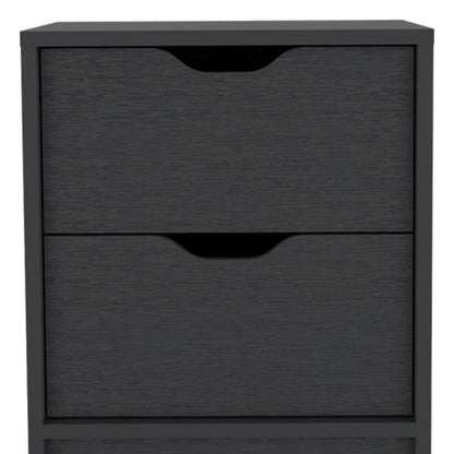 19" Black Wood Two Drawer Nightstand