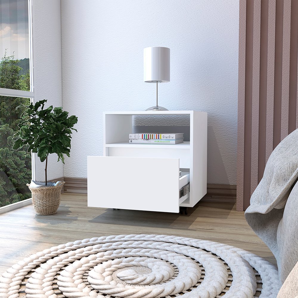 20" White Wood One Drawer Nightstand