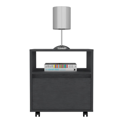 20" Black Wood One Drawer Nightstand