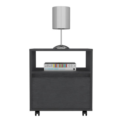 20" Black Wood One Drawer Nightstand