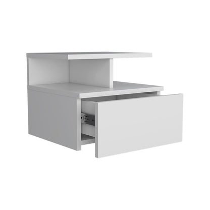 14" White Wood One Drawer Floating Nightstand