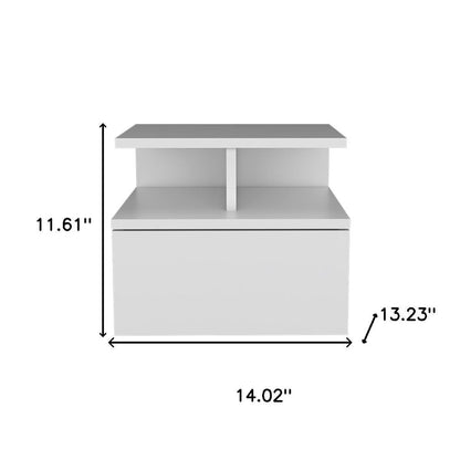 14" White Wood One Drawer Floating Nightstand