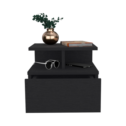 12" Black Wood One Drawer Floating Nightstand