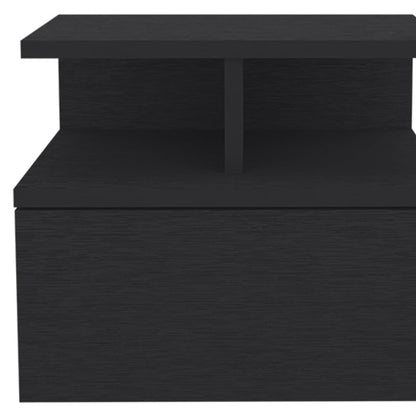 14" Black Wood One Drawer Floating Nightstand