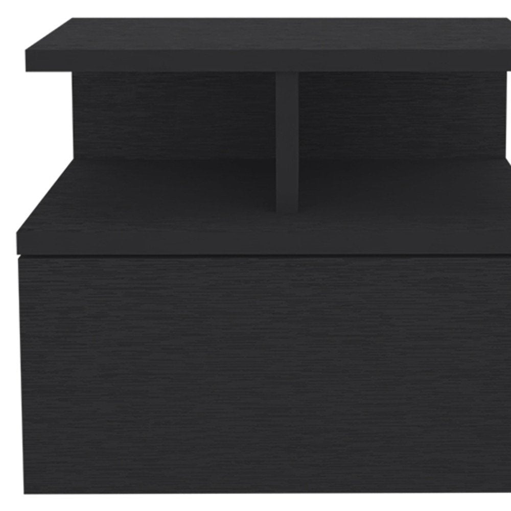 14" Black Wood One Drawer Floating Nightstand