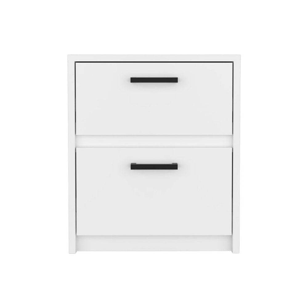 19" White Wood Two Drawer Nightstand