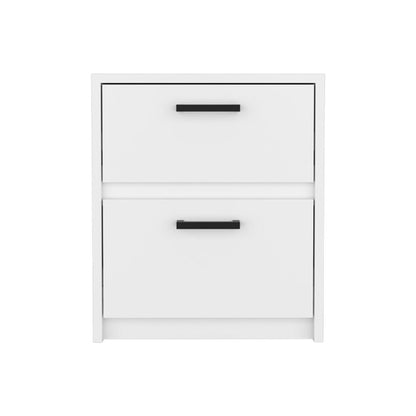 19" White Wood Two Drawer Nightstand