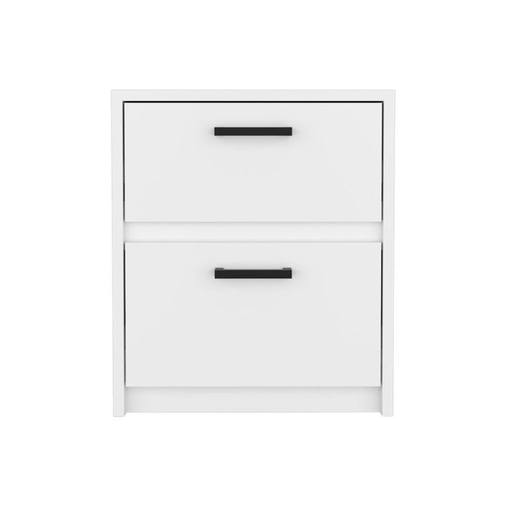 19" White Wood Two Drawer Nightstand