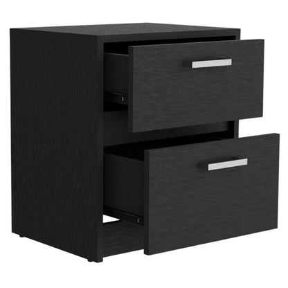 19" Black Wood Two Drawer Nightstand