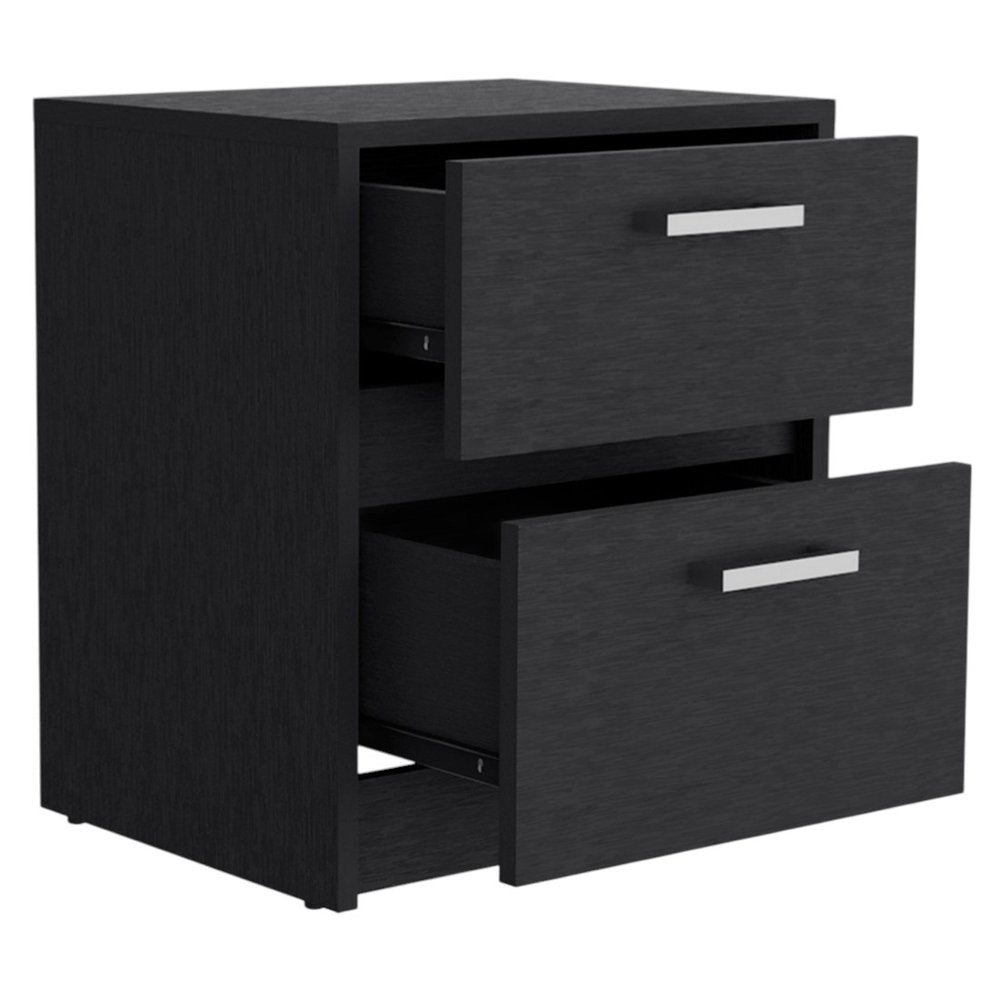 19" Black Wood Two Drawer Nightstand