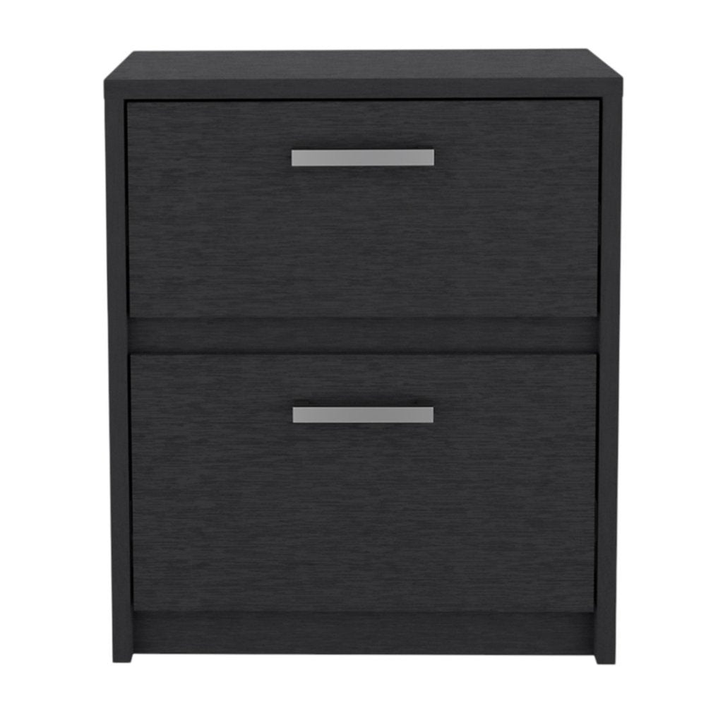 19" Black Wood Two Drawer Nightstand