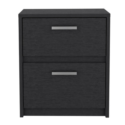 19" Black Wood Two Drawer Nightstand