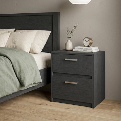 19" Black Wood Two Drawer Nightstand