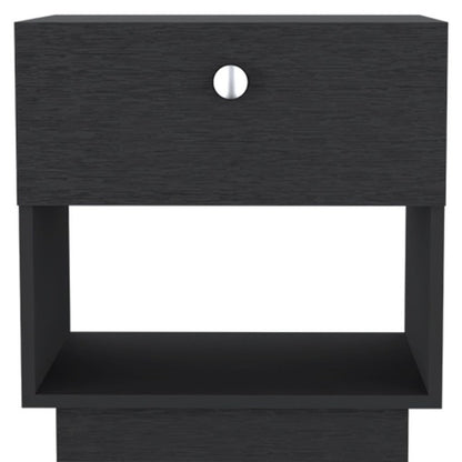 20" Black Wood One Drawer Nightstand