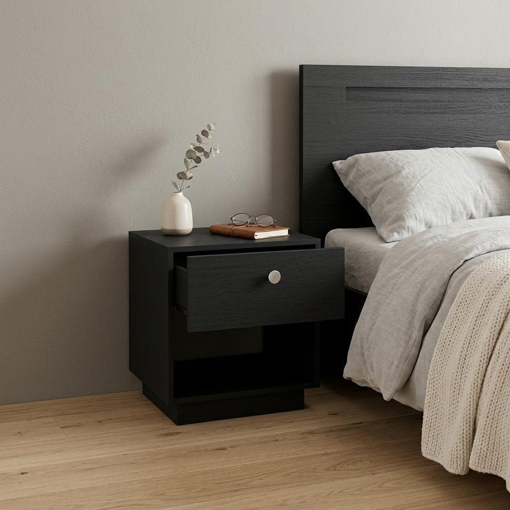 20" Black Wood One Drawer Nightstand