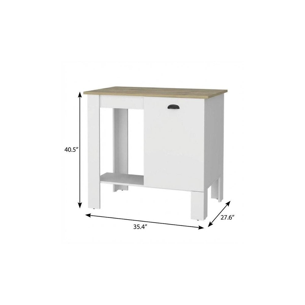White and Natural 35" Kitchen Island With Storage