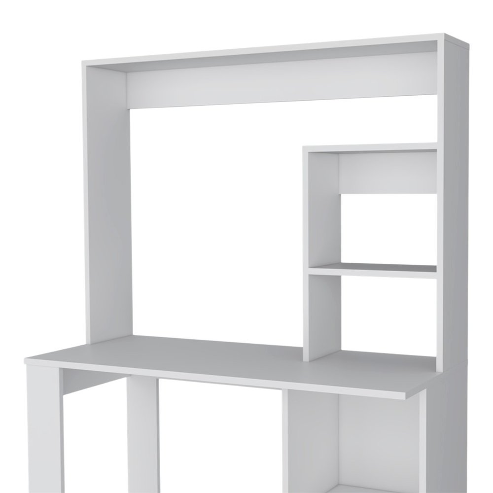 39" White Wood Computer Desk With Hutch