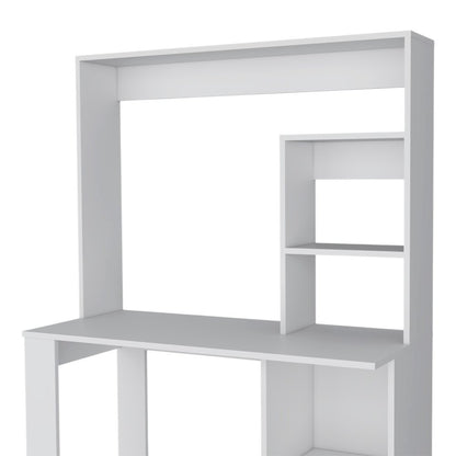 39" White Wood Computer Desk With Hutch