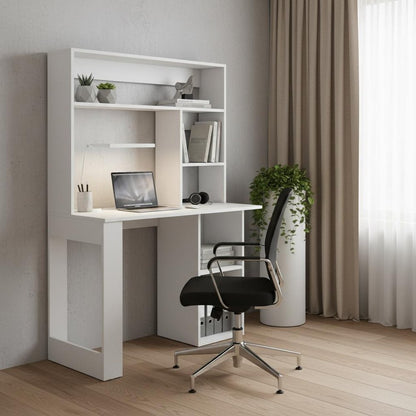 39" White Wood Computer Desk With Hutch