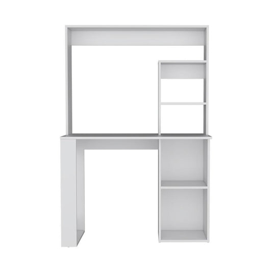 39" White Wood Computer Desk With Hutch
