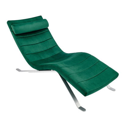 66" Green and Silver Velvet Lounge Chair