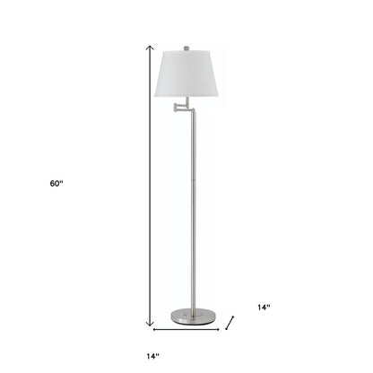 60" Nickel Swing Arm Floor Lamp With White Square Shade