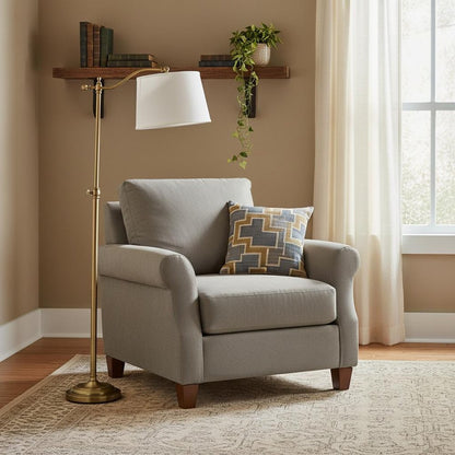 63" Bronze Adjustable Height Swing Arm Floor Lamp With White Fabric Shade