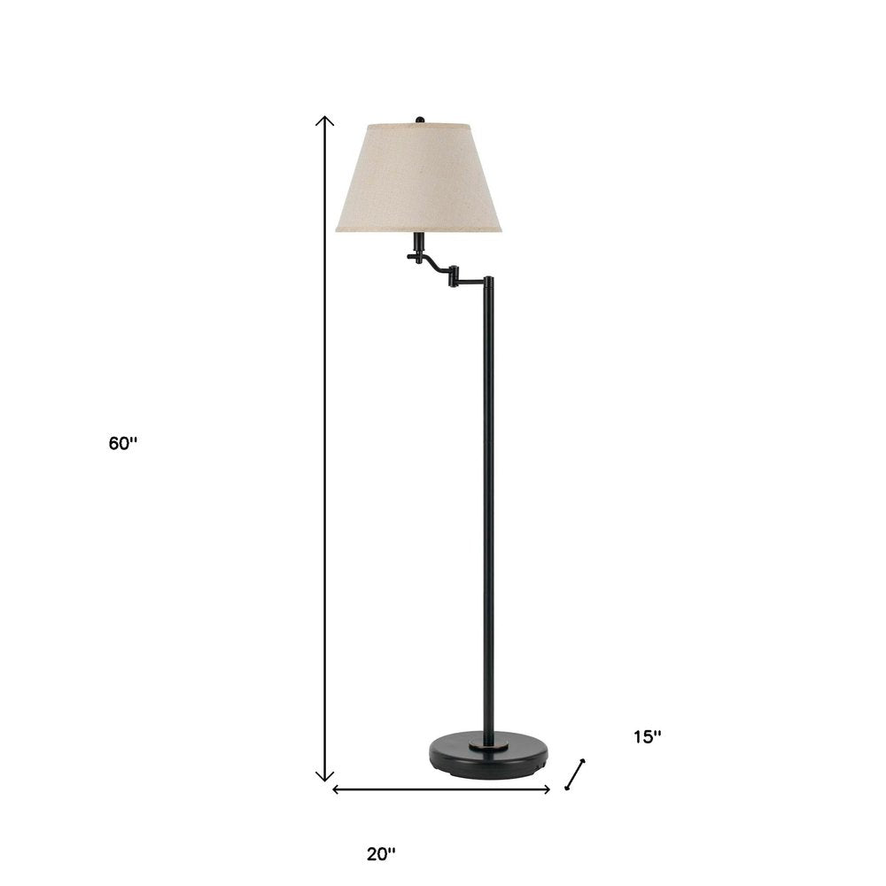 60" Bronze Swing Arm Floor Lamp With Beige Fabric Empire Shade