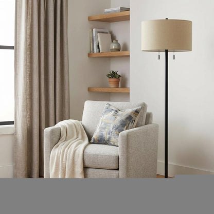 59" Bronze Two Light Traditional Shaped Floor Lamp With Brown Rectangular Shade