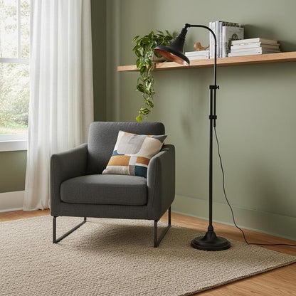 58" Bronze Metal Adjustable Floor Lamp With Bronze Metal Dome Shade