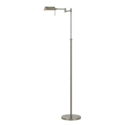 61" Nickel Metal Adjustable Swing Arm Floor Lamp With Gray Shade