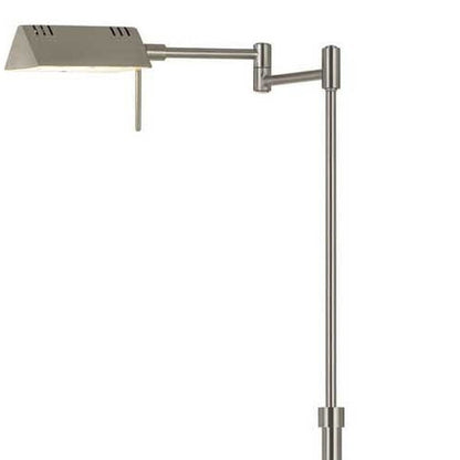61" Nickel Metal Adjustable Swing Arm Floor Lamp With Gray Shade