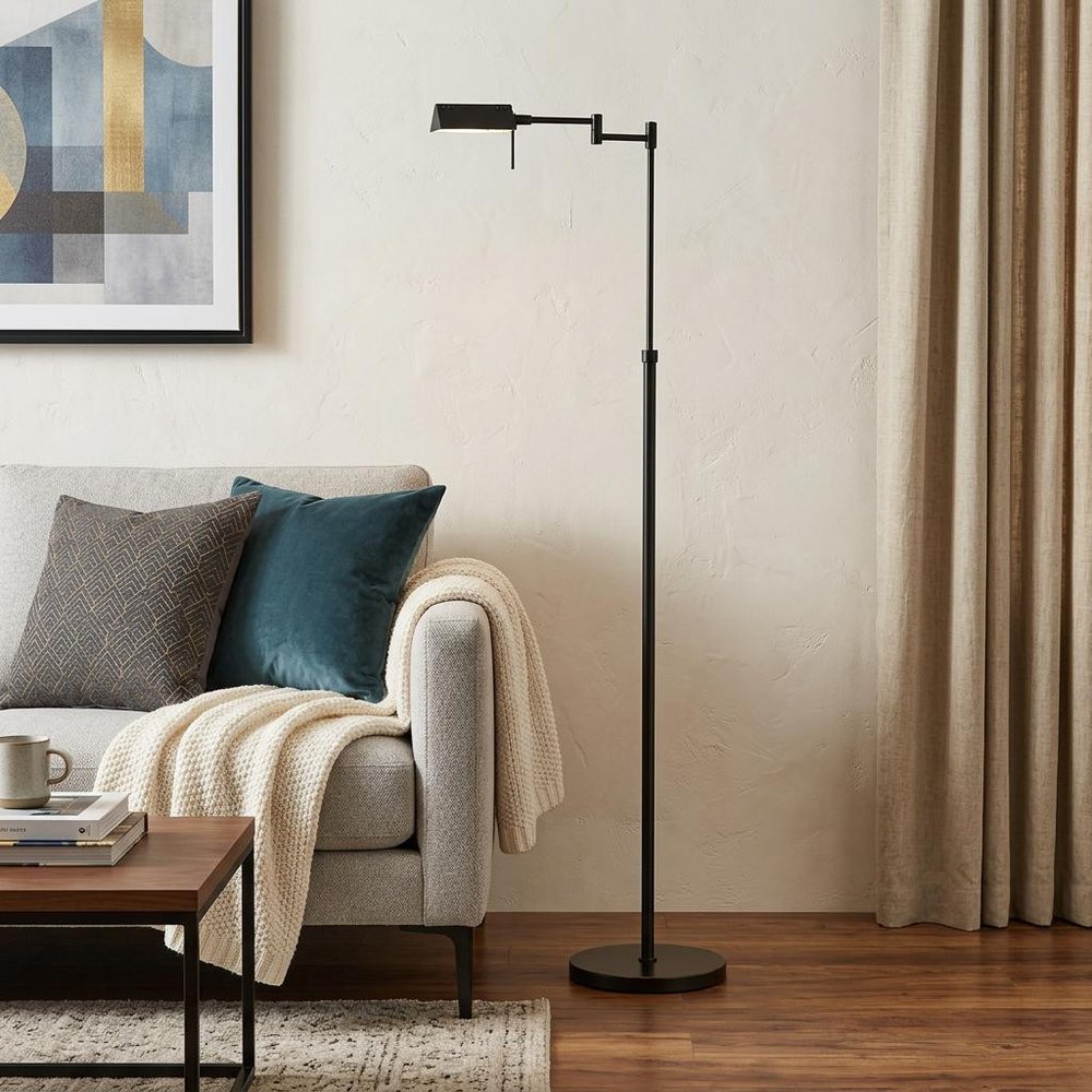 61" Bronze Adjustable Swing Arm Floor Lamp