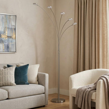 72" Nickel Five Light Led Arc Floor Lamp