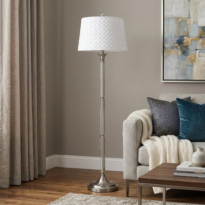 60" Nickel Traditional Shaped Floor Lamp With White Square Shade