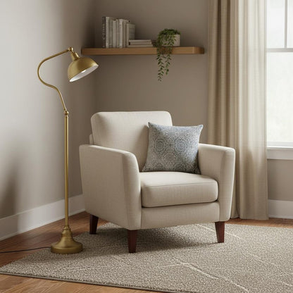 60" Brass Traditional Shaped Floor Lamp With Antiqued Brass Dome Shade
