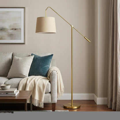 68" Brass Adjustable Traditional Shaped Floor Lamp With Antiqued Brass Drum Shade