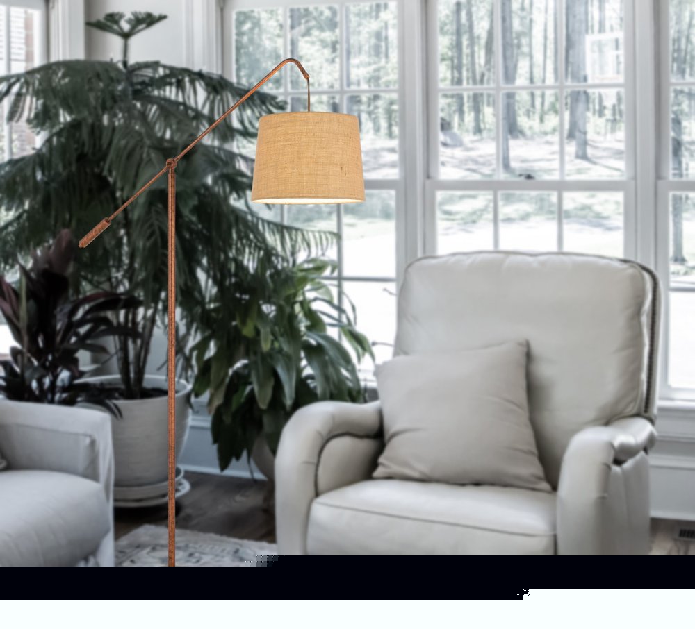 68" Rusted Adjustable Traditional Shaped Floor Lamp With Rust Drum Shade