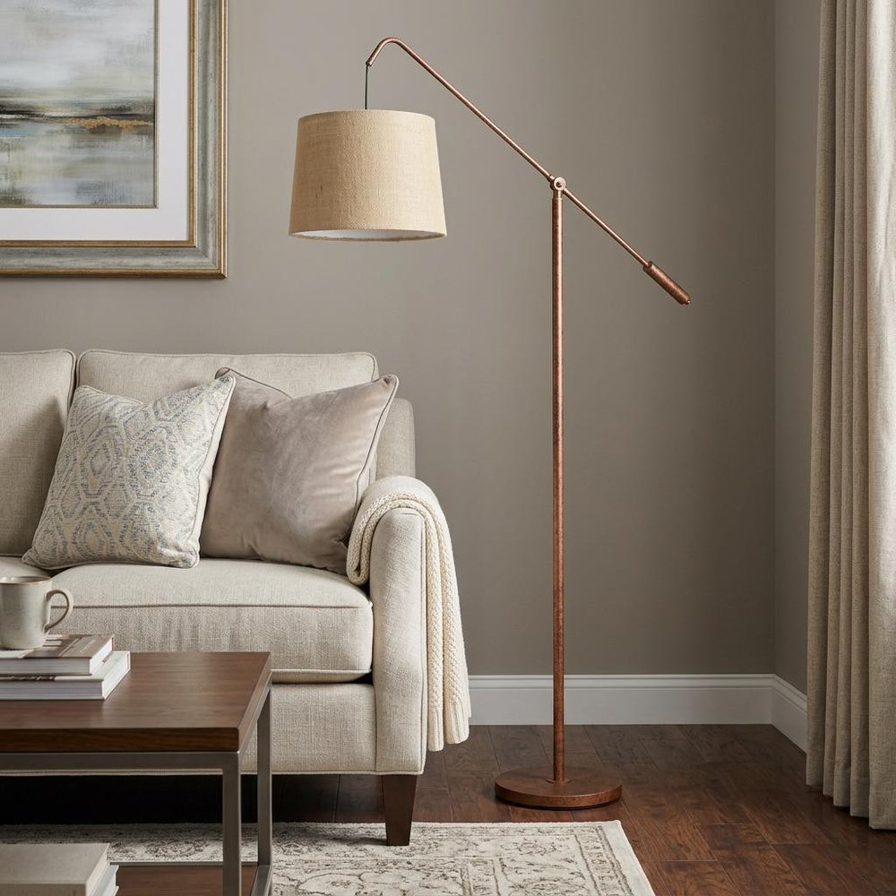 68" Rusted Adjustable Traditional Shaped Floor Lamp With Rust Drum Shade