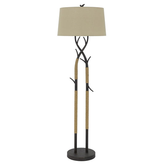 55" Black Metal Floor Lamp With Tan Linen Shade