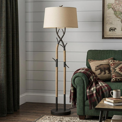 55" Black Traditional Shaped Floor Lamp With Tan Rectangular Shade